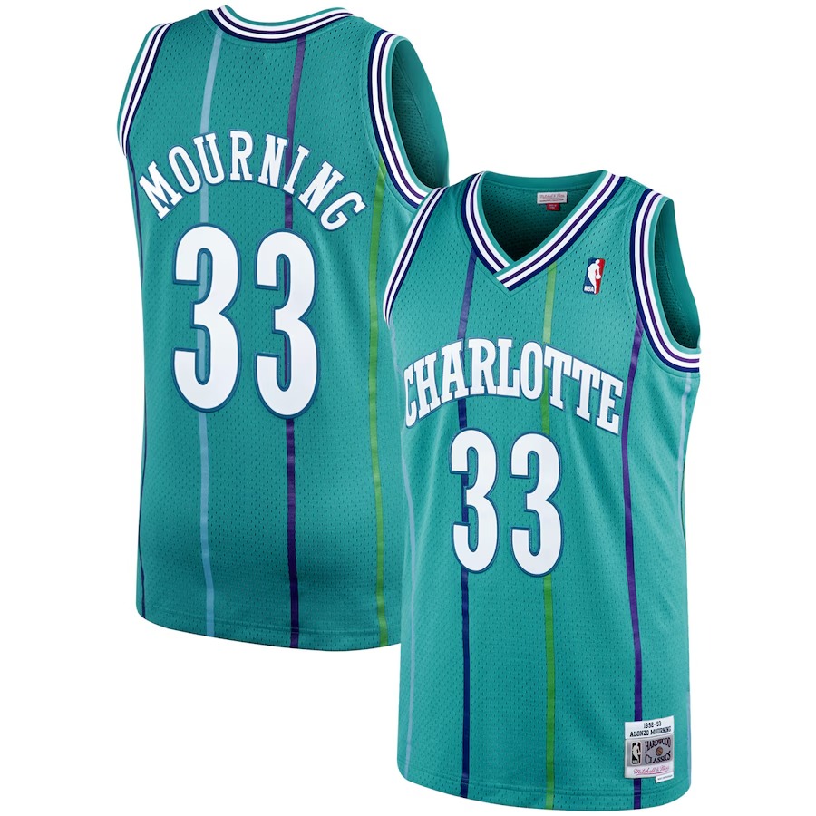 Men's Charlotte Hornets Alonzo Mourning Mitchell & Ness Teal 1992/93 Hardwood Classics Swingman Jersey - Jersey
