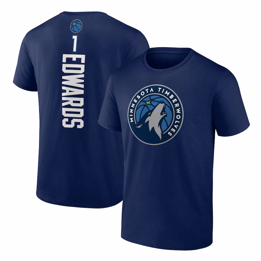 Men's Minnesota Timberwolves Anthony Edwards Navy Playmaker Team Name & Number T-Shirt - Jersey
