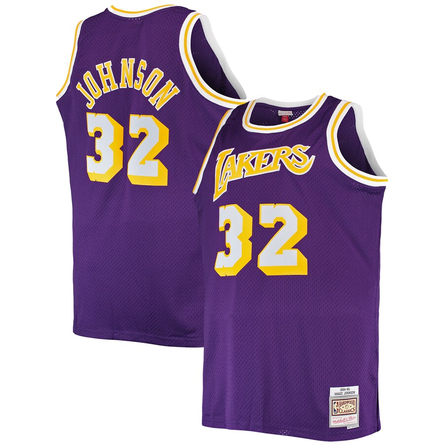 Men's Los Angeles Lakers Magic Johnson Mitchell & Ness Purple Big & Tall 1984/85 Hardwood Classics Swingman Jersey - Jersey