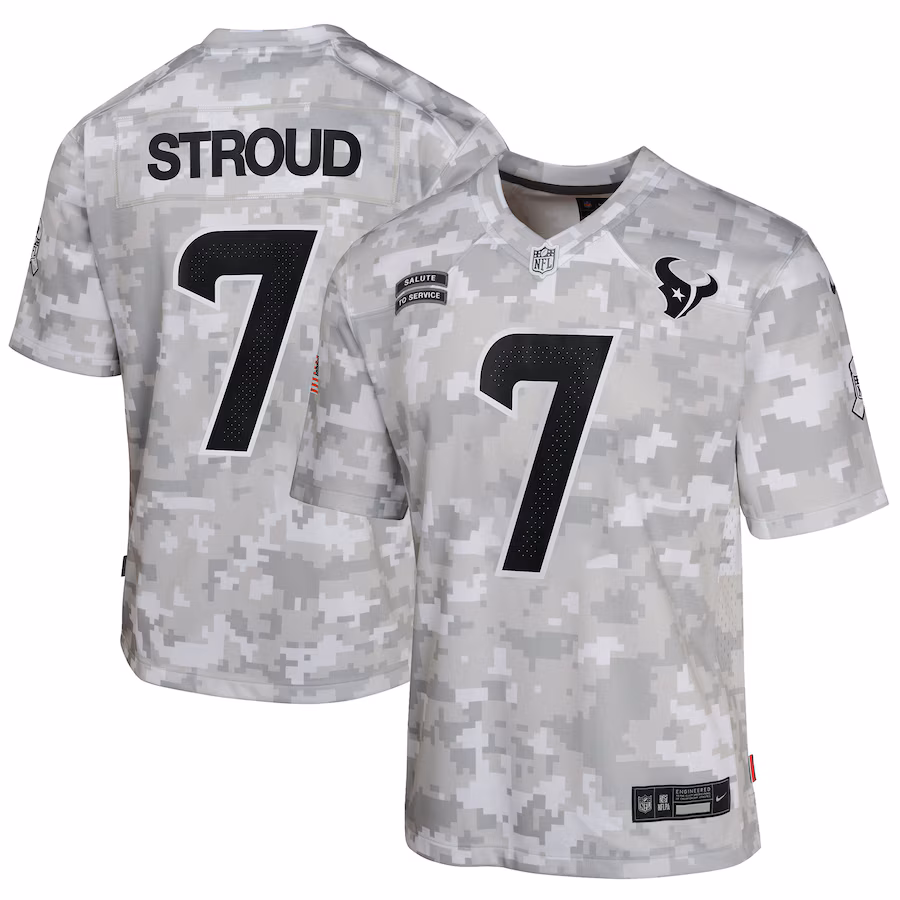 Youth Houston Texans C.J. Stroud Nike Arctic Camo 2024 Salute to Service Game Jersey - Jersey