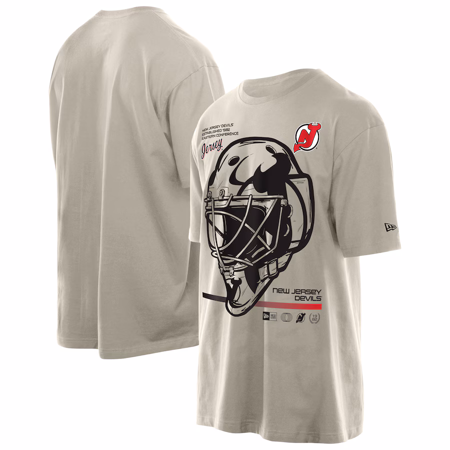 Men's New Jersey Devils New Era Tan Goalie Mask T-Shirt - Jersey