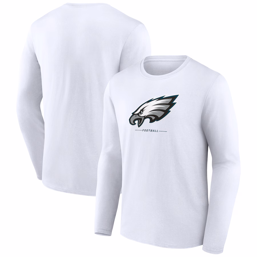 Men's Philadelphia Eagles White Logo Team Lockup Long Sleeve T-Shirt - Jersey