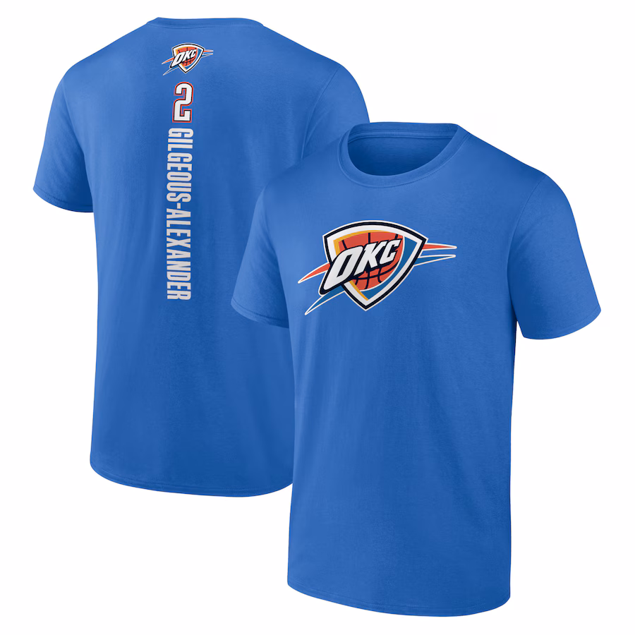 Men's Oklahoma City Thunder Shai Gilgeous-Alexander Blue Playmaker Name & Number T-Shirt - Jersey
