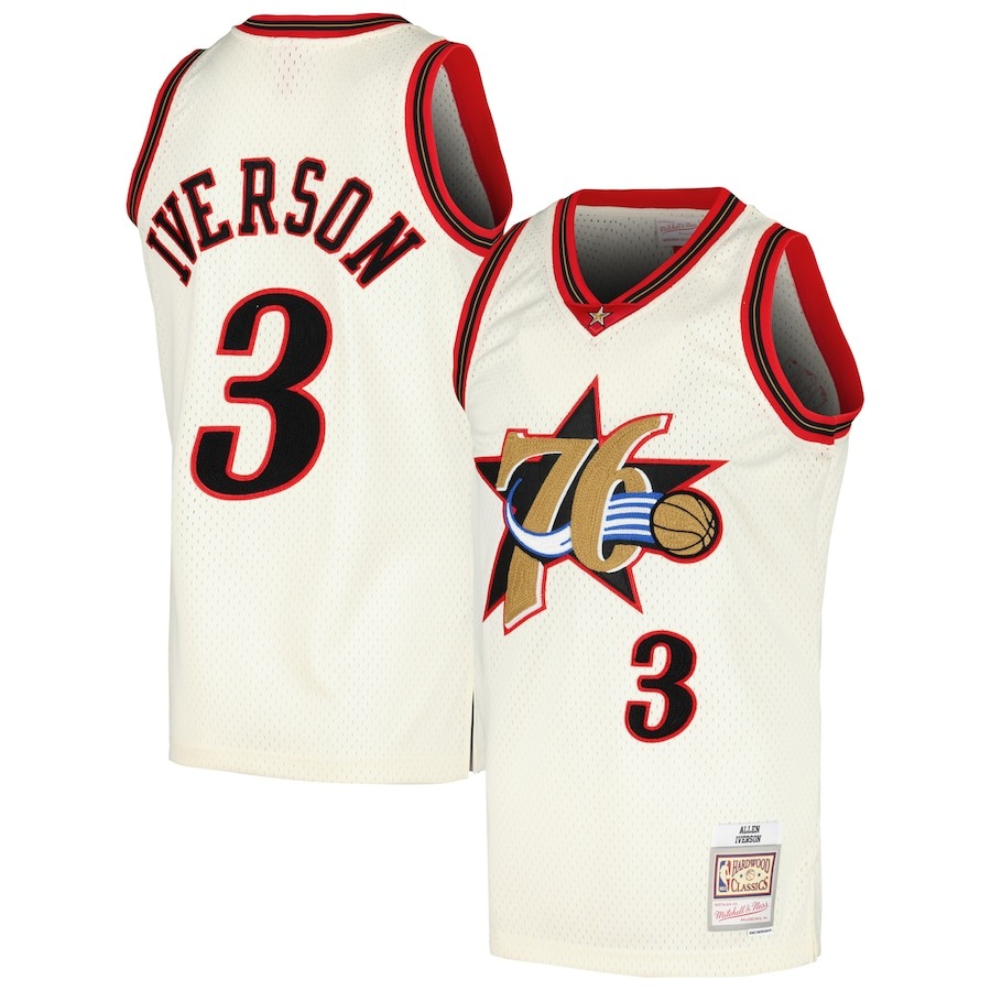Men's Philadelphia 76ers Allen Iverson Mitchell & Ness Cream Chainstitch Swingman Jersey - Jersey