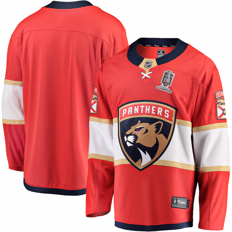 Men's Florida Panthers Fanatics Red Home 2024 Stanley Cup Champions Breakaway Jersey - Jersey