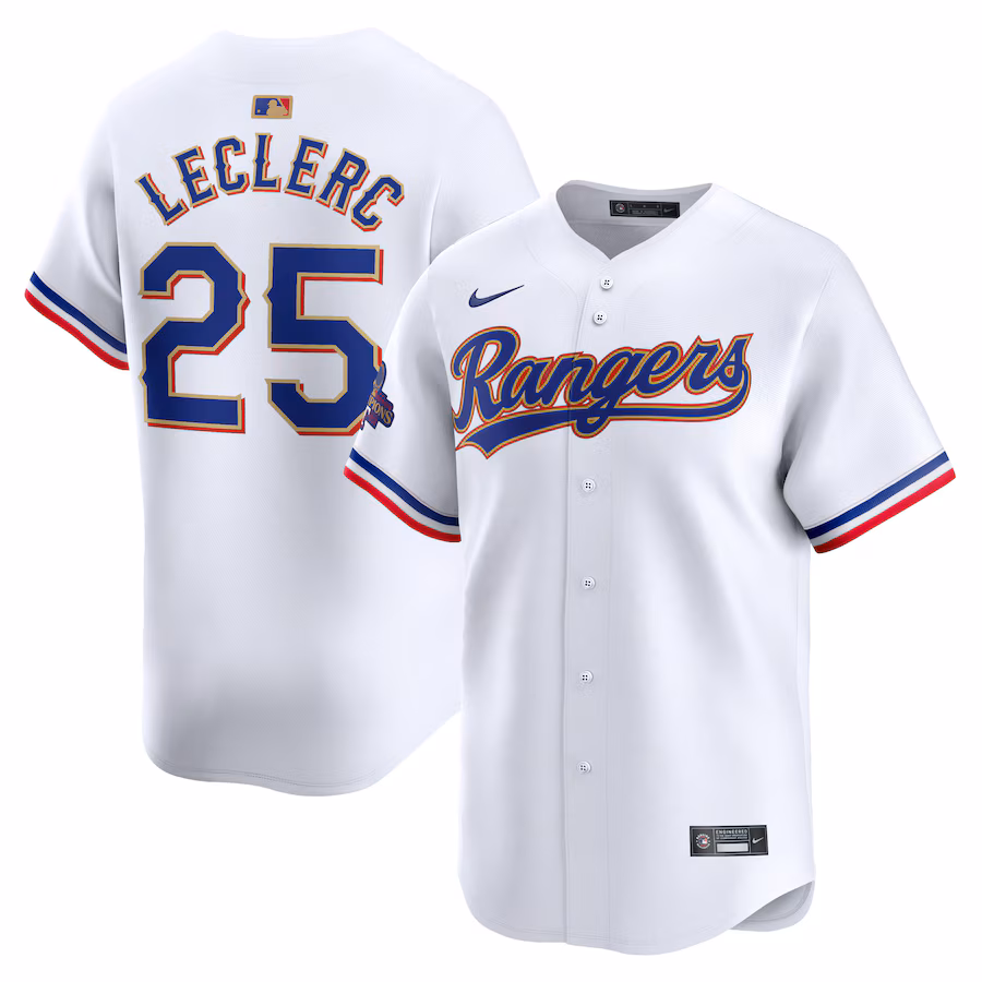 Men's Texas Rangers Jose Leclerc Nike White 2024 Gold Collection Limited Player Jersey - Jersey