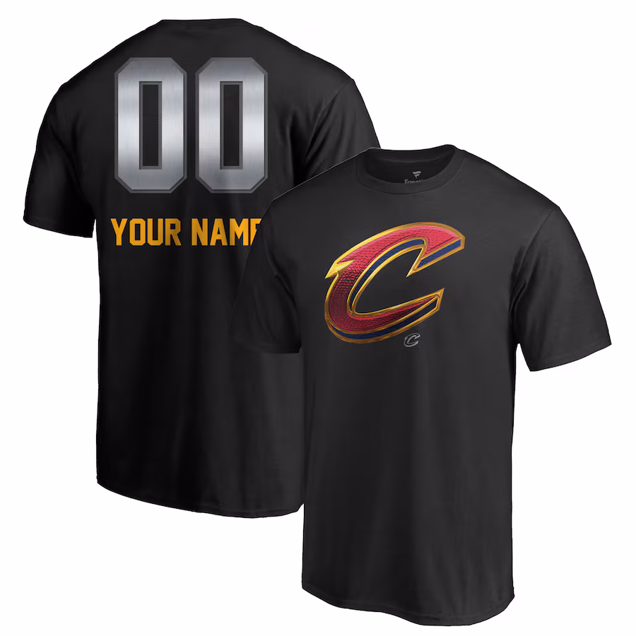 Men's Cleveland Cavaliers Black Midnight Mascot Personalized Name & Number T-Shirt - Jersey