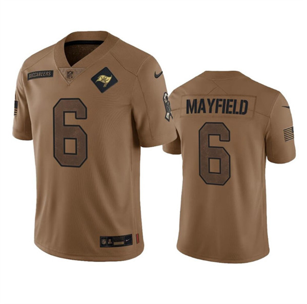 Men's Tampa Bay Buccaneers #6 Baker Mayfield 2023 Brown Salute To Service Limited Football Stitched Jersey - Jersey