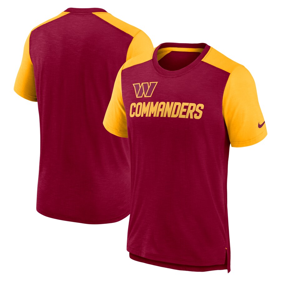 Men's Washington Commanders Nike Heathered Burgundy/Heathered Gold Color Block Team Name T-Shirt - Jersey