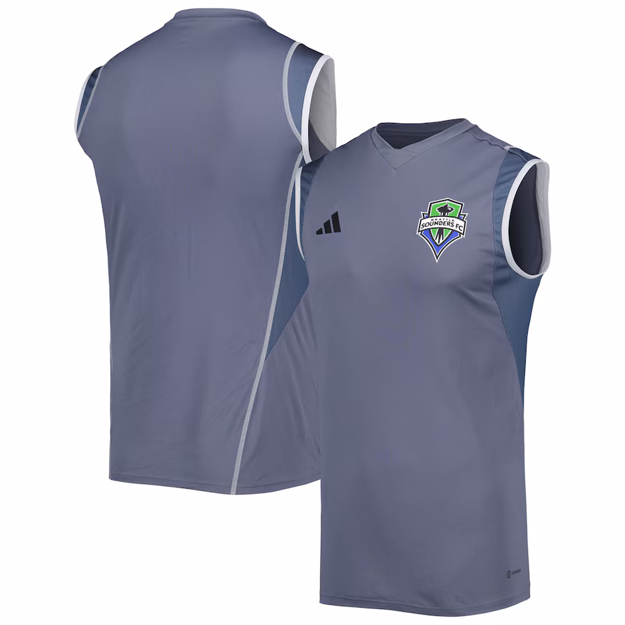 Men's Seattle Sounders FC adidas Gray 2023 On-Field Sleeveless Training Jersey - Jersey
