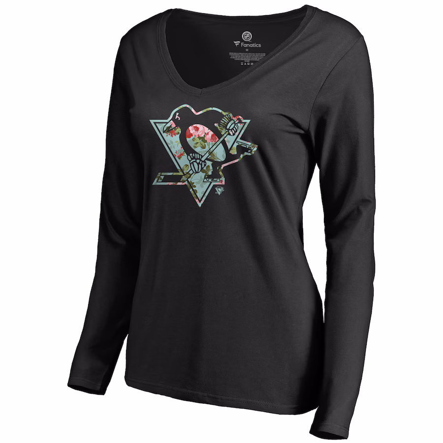 Women's Pittsburgh Penguins Black Lovely Long Sleeve V-Neck T-Shirt - Jersey