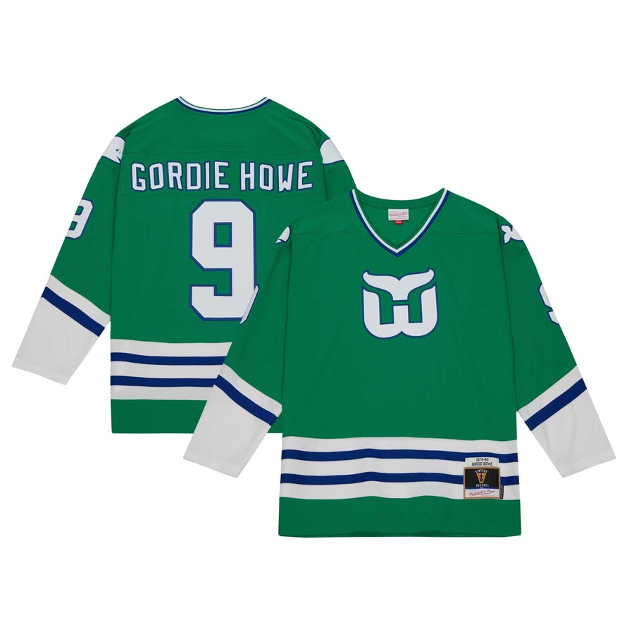 Men's Hartford Whalers Gordie Howe Mitchell & Ness Green 1979 Blue Line Player Jersey - Jersey