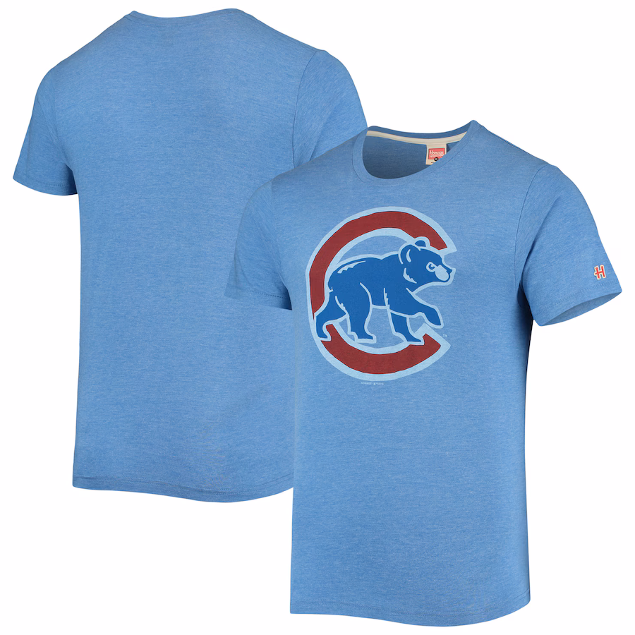 Men's Chicago Cubs Homage Royal Hand-Drawn Logo Tri-Blend T-Shirt - Jersey