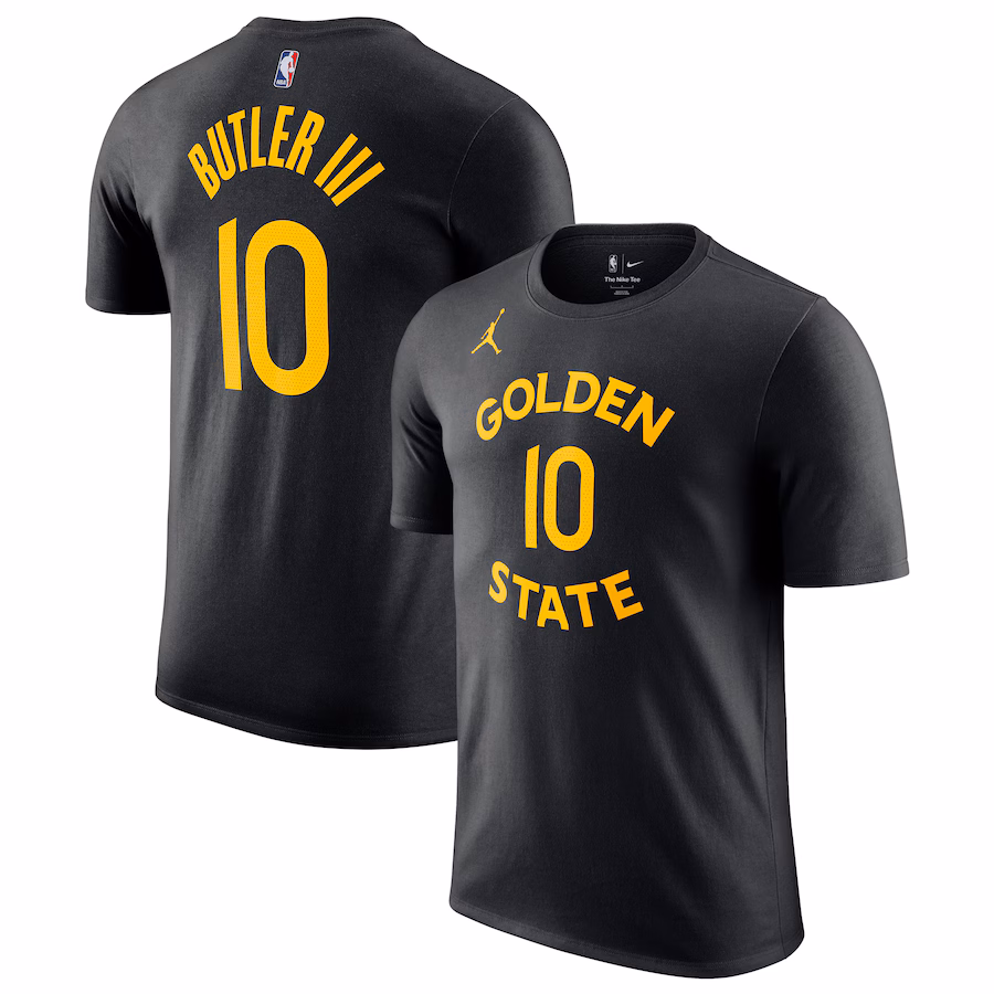 Men's Golden State Warriors Jimmy Butler III Jordan Brand Black Statement Edition Name & Number T-Shirt - Jersey