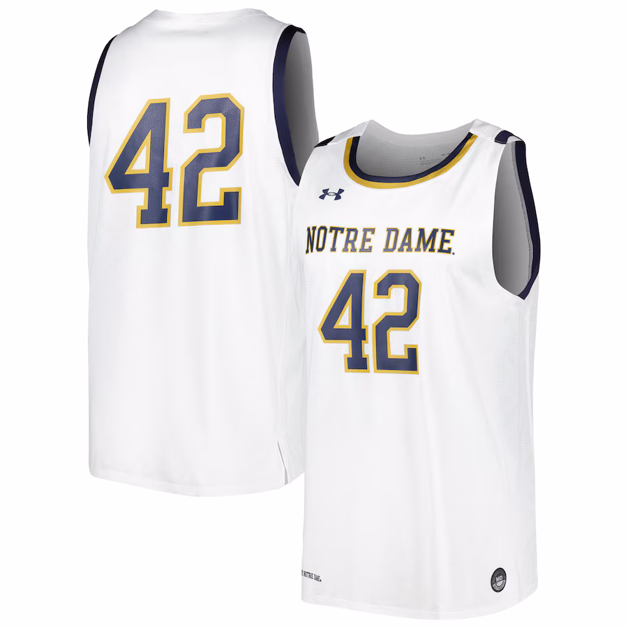 Men's Under Armour #42 White Notre Dame Fighting Irish Replica Basketball Jersey - Jersey