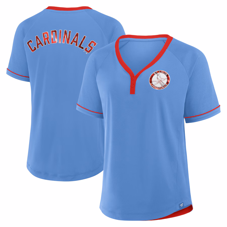 Women's St. Louis Cardinals Fanatics Light Blue Cooperstown Collection League Diva V-Neck T-Shirt - Jersey