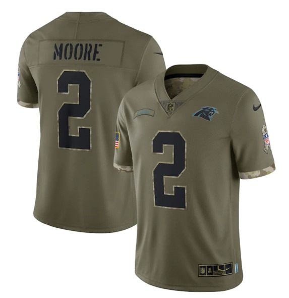 Men's Carolina Panthers #2 D. Moore 2022 Olive Salute To Service Limited Stitched Jersey - Jersey