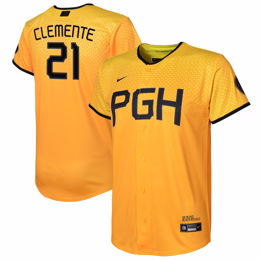 Youth Pittsburgh Pirates Roberto Clemente Nike Gold City Connect Replica Player Jersey - Jersey