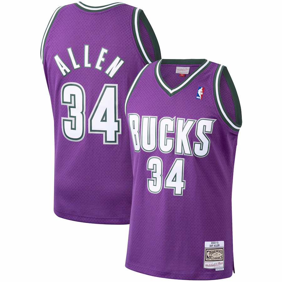 Men's Milwaukee Bucks Ray Allen Mitchell & Ness Purple 2000/01 Hardwood Classics Swingman Jersey - Jersey