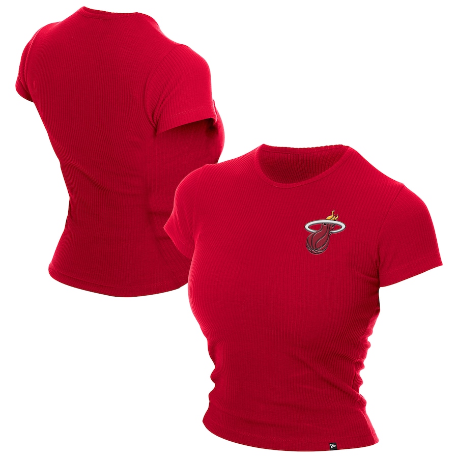 Women's Miami Heat  New Era Dark Red Leisure Collection Baby Doll Cropped T-Shirt - Jersey
