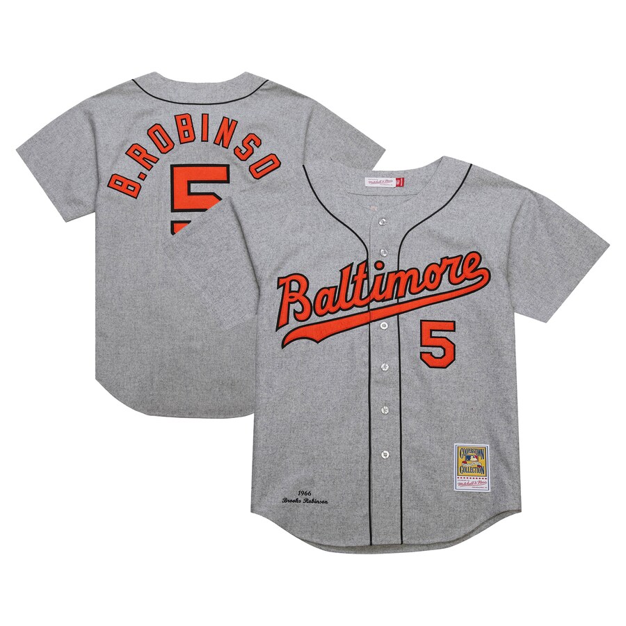 Men's Baltimore Orioles Brooks Robinson Mitchell & Ness Gray Cooperstown Collection 1966 Authentic Jersey - Jersey