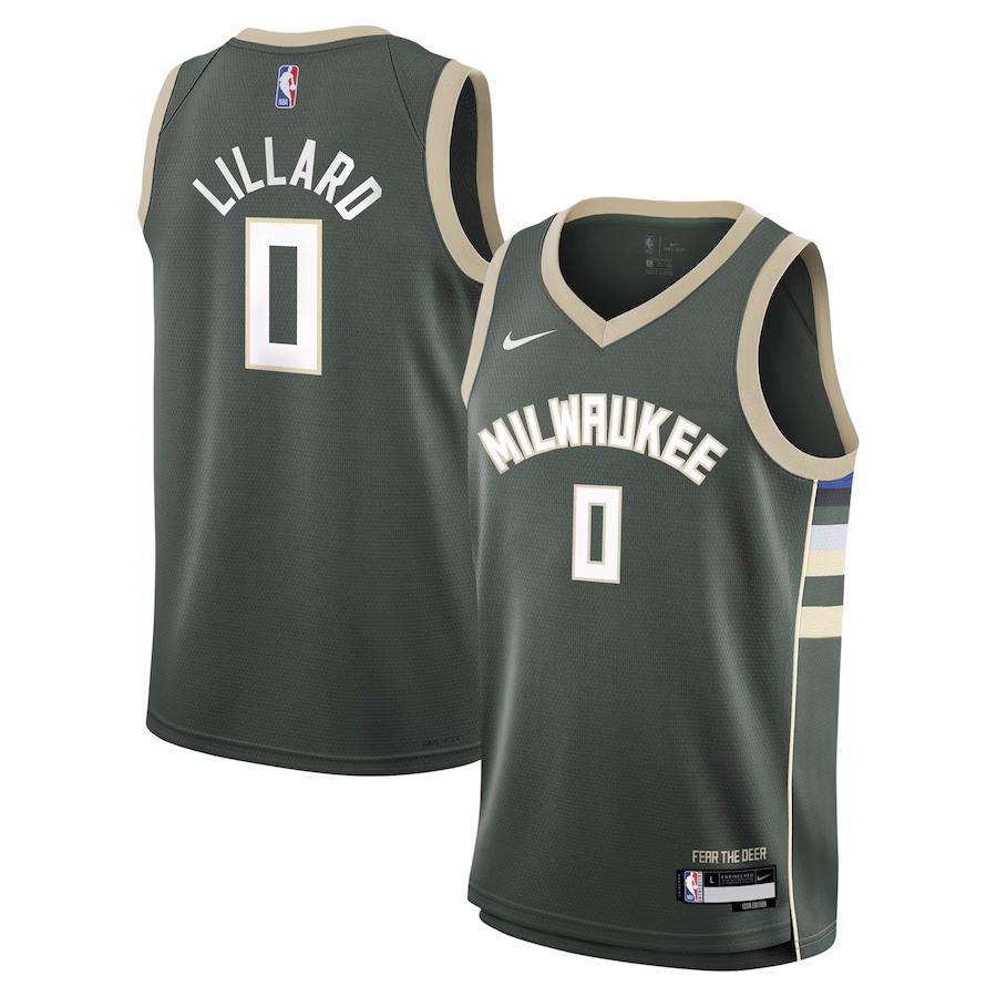 Youth Milwaukee Bucks Damian Lillard Nike Hunter Green Swingman Jersey - Icon Edition - Jersey