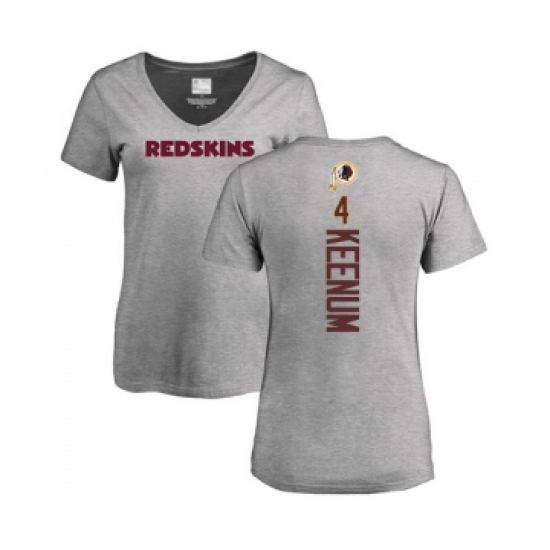 Football Women's Washington Redskins #4 Case Keenum Ash Backer T-Shirt - Jersey