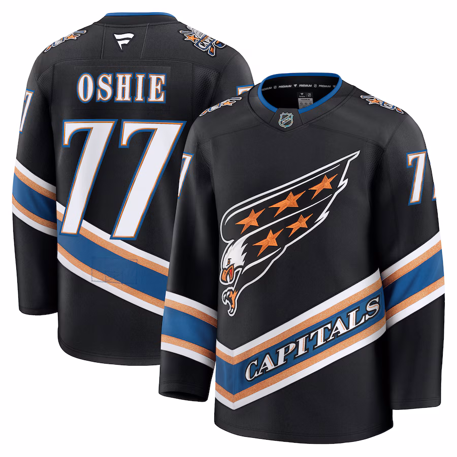 Men's Washington Capitals TJ Oshie Fanatics Black Alternate 50th Anniversary Premium Jersey - Jersey