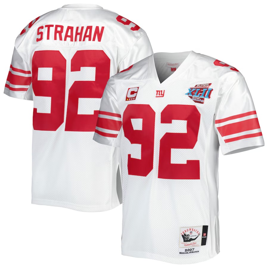 Men's New York Giants 2007 Michael Strahan Mitchell & Ness White Authentic Throwback Retired Player Jersey - Jersey
