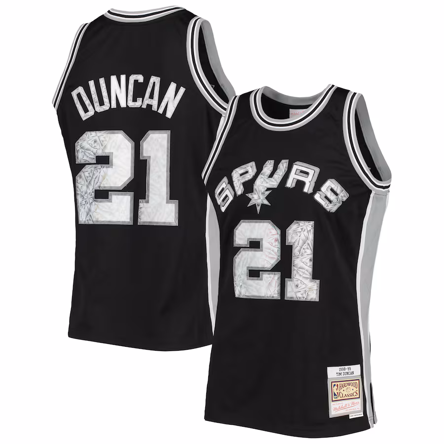 Men's San Antonio Spurs Tim Duncan Mitchell & Ness Black 1998/99 Hardwood Classics NBA 75th Anniversary Diamond Swingman Jersey - Jersey