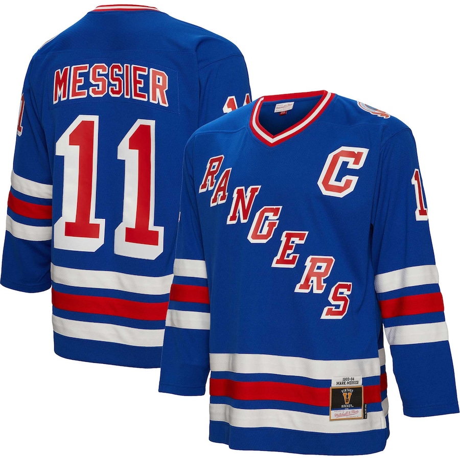 Men's New York Rangers Mark Messier Mitchell & Ness Blue Big & Tall 1993 Captain Patch Blue Line Player Jersey - Jersey