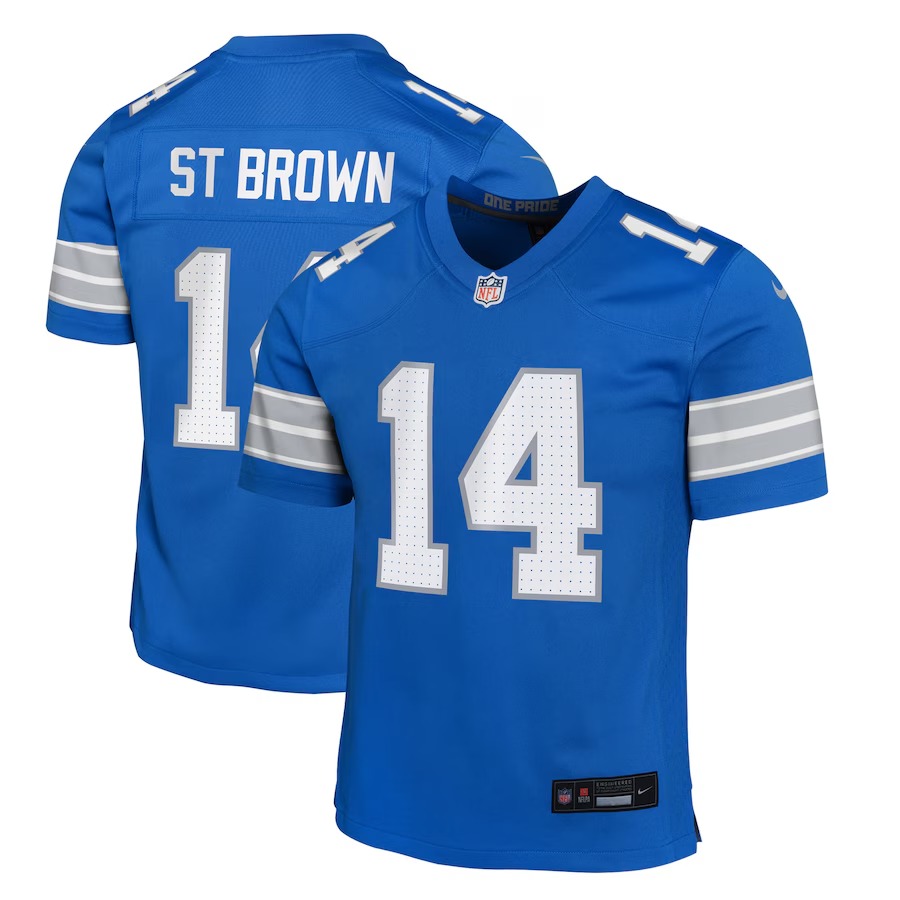 Youth Detroit Lions Amon-Ra St. Brown Nike Blue Team Player Game Jersey - Jersey