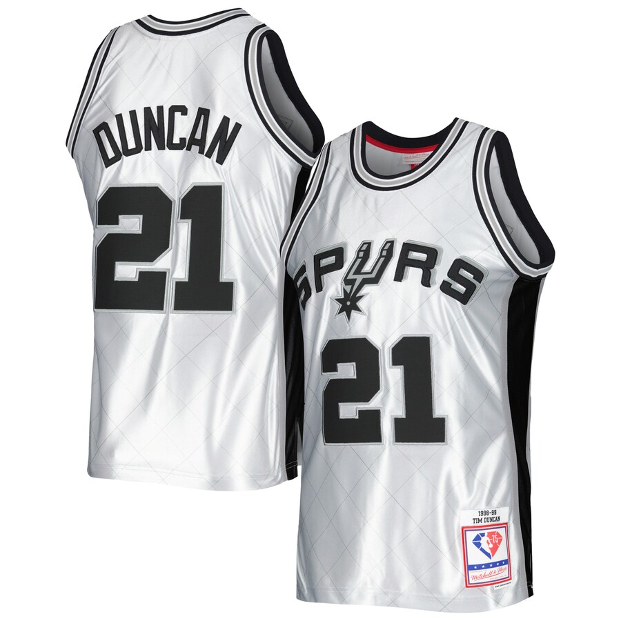 Men's San Antonio Spurs Tim Duncan Mitchell & Ness Platinum 1998/99 Hardwood Classics 75th Anniversary Swingman Jersey - Jersey