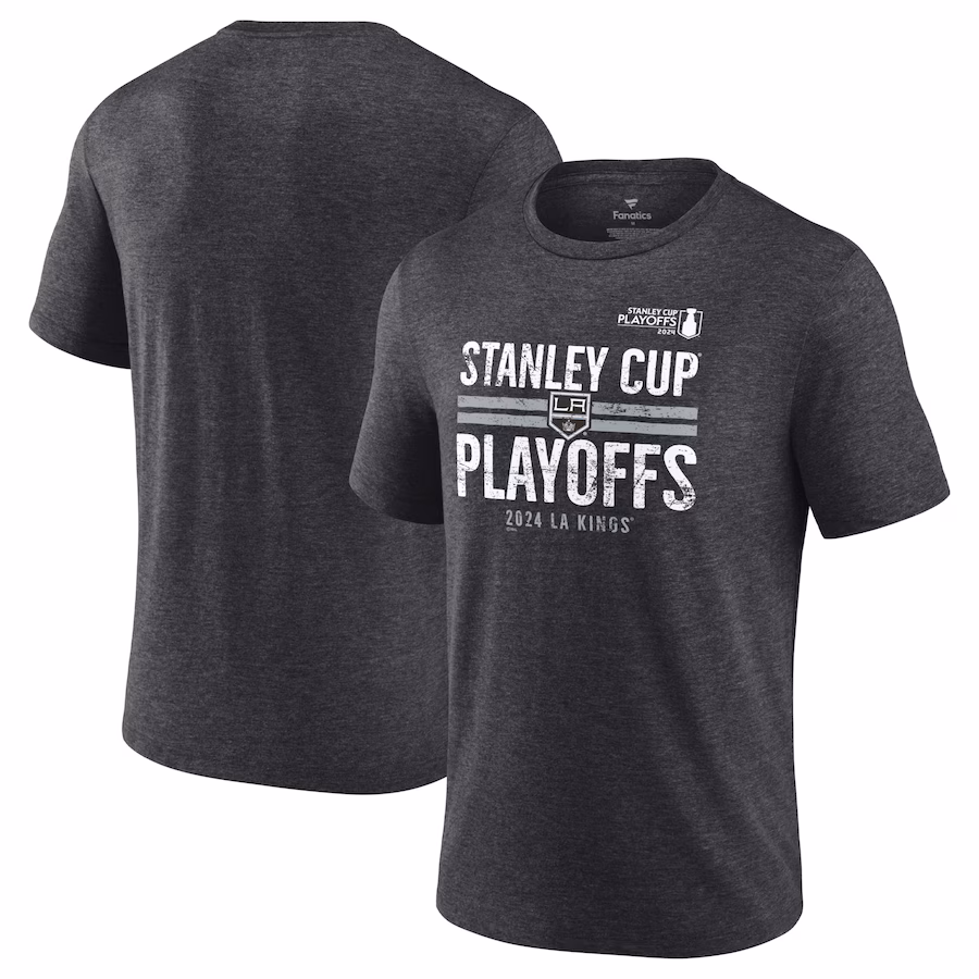 Men's Los Angeles Kings Fanatics Heather Charcoal 2024 Stanley Cup Playoffs Crossbar Tri-Blend T-Shirt - Jersey