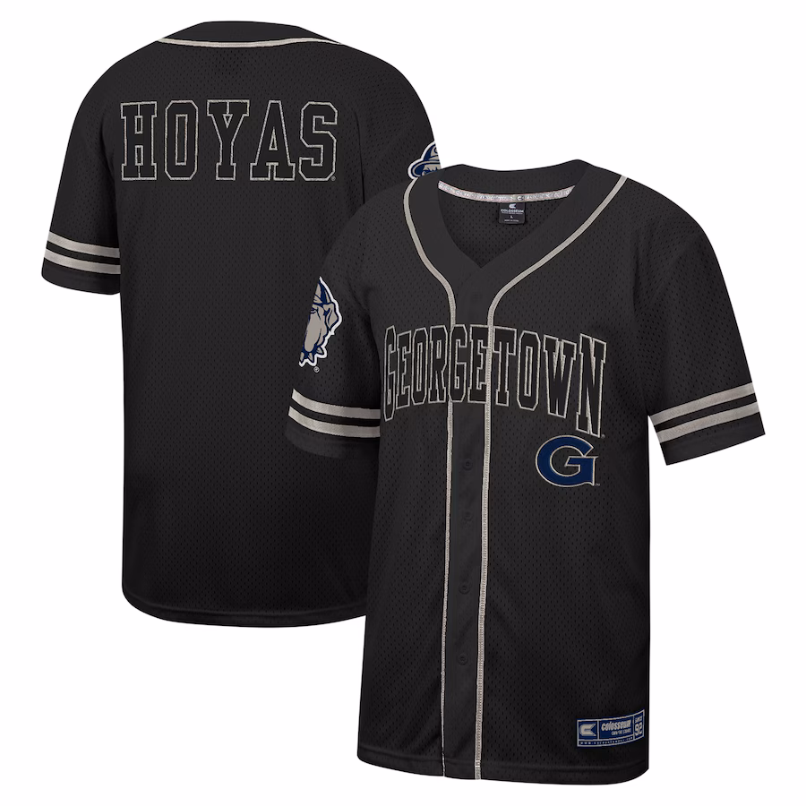Men's Colosseum Black Georgetown Hoyas Free Spirited Mesh Button-Up Baseball Jersey - Jersey