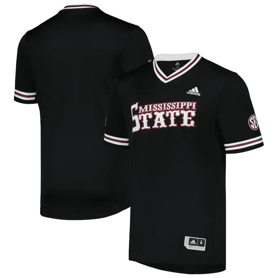 Men's adidas Black Mississippi State Bulldogs Replica V-Neck Baseball Jersey - Jersey