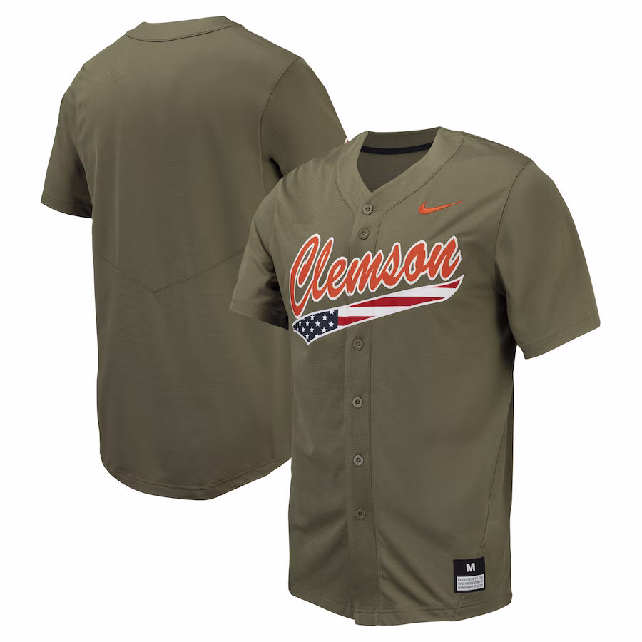 Clemson Tigers Nike Replica Full-Button Baseball Jersey - Olive - Jersey