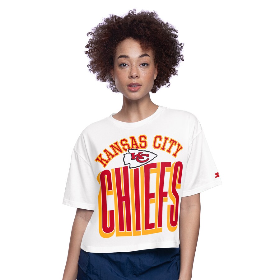 Women's Kansas City Chiefs  Starter White Play the Ball Boxy Cropped T-Shirt - Jersey