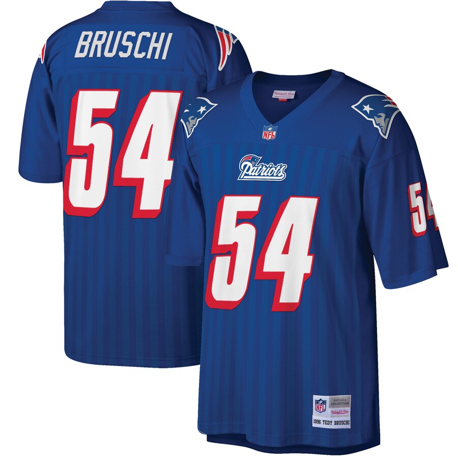 Men's New England Patriots Tedy Bruschi Mitchell & Ness Royal Big & Tall 1996 Retired Player Replica Jersey - Jersey