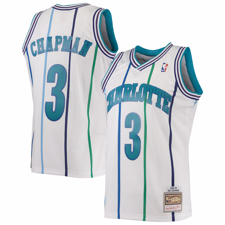 Men's Charlotte Hornets Rex Chapman Mitchell & Ness White 1988/89 Hardwood Classics Swingman Jersey - Jersey