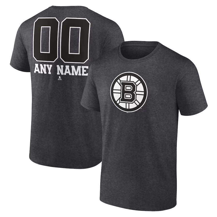 Men's Boston Bruins Charcoal Monochrome Personalized Name & Number T-Shirt - Jersey