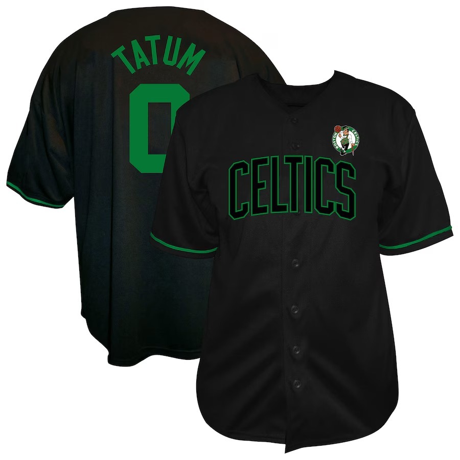 Men's Boston Celtics Jayson Tatum Profile Black Big & Tall Name & Number Button-Up Jersey - Jersey