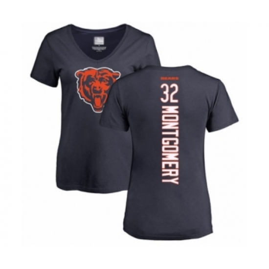 Football Women's Chicago Bears #32 David Montgomery Navy Blue Backer T-Shirt - Jersey