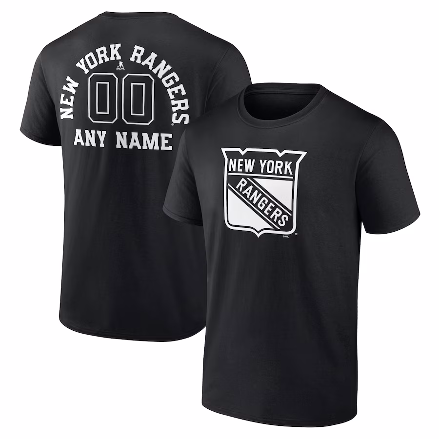 Men's New York Rangers Black Personalized Name & Number Monochrome T-Shirt - Jersey