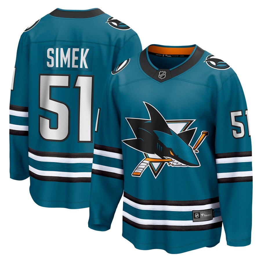 Men's San Jose Sharks Radim Simek Fanatics Branded Teal Home Breakaway Player Jersey - Jersey
