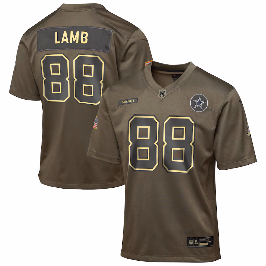 Youth Dallas Cowboys CeeDee Lamb Nike Olive 2025 Salute to Service Game Jersey - Jersey