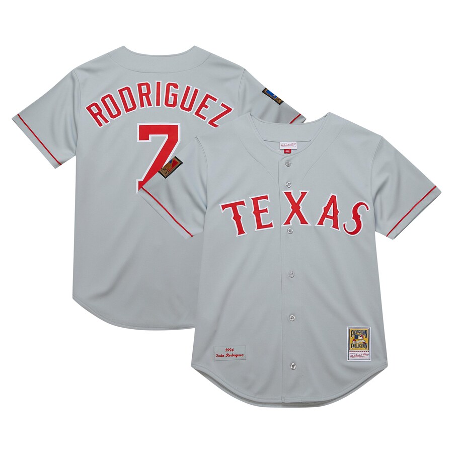 Men's Texas Rangers Ivan Rodriguez Mitchell & Ness Gray 1994 Cooperstown Collection Authentic Dark Jersey - Jersey