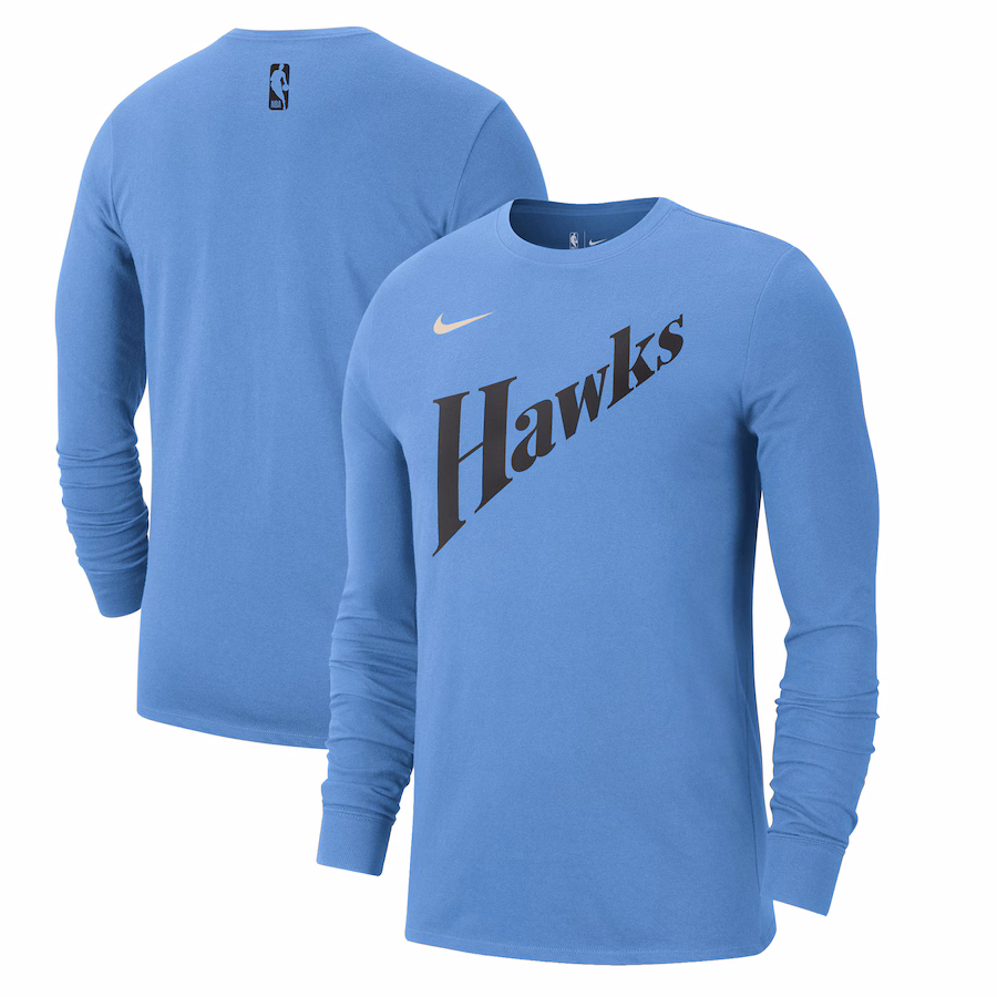 Men's Atlanta Hawks Nike Light Blue 2024/25 City Edition Essential Logo Long Sleeve T-Shirt - Jersey