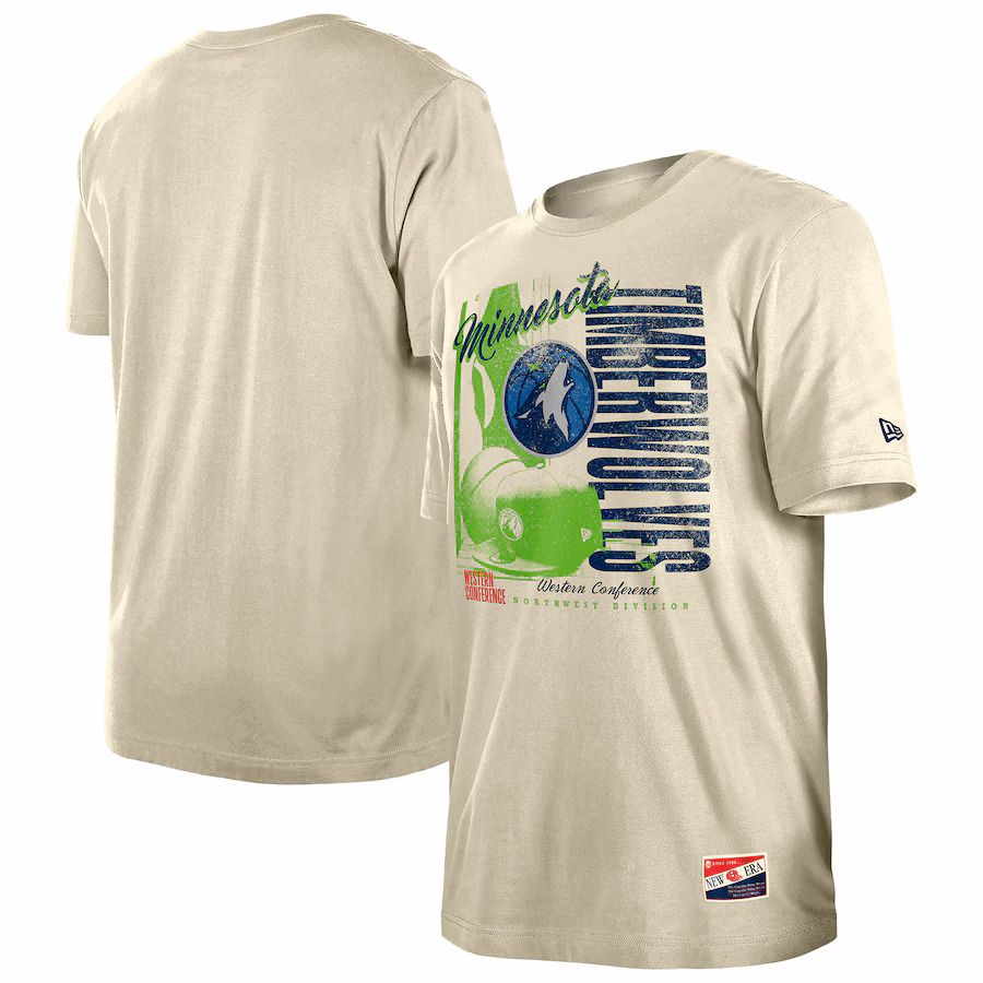 Men's Minnesota Timberwolves  New Era Cream Distressed Throwback Vintage Color Pack T-Shirt - Jersey