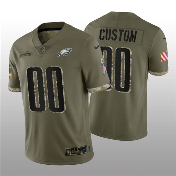 Men's Philadelphia Eagles ACTIVE PLAYER Custom 2022 Olive Salute To Service Limited Stitched Jersey - Jersey